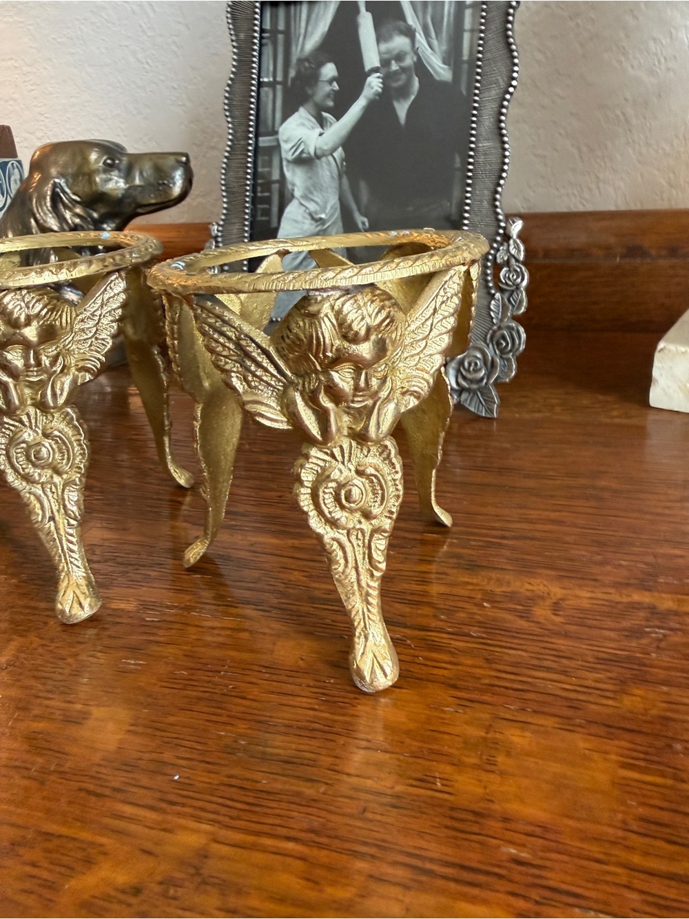 Vintage Brass and Glass Angel Votive Holders - Set of 2 - Picture 9 of 14